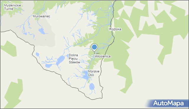 mapa Włosienica, Włosienica gmina Bukowina Tatrzańska na mapie Targeo